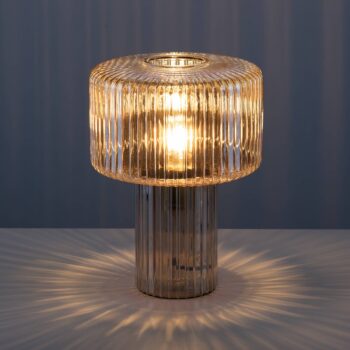 Paul Neuhaus Stolná lampa Fungus, jantár, sklo, 34 cm