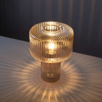 Paul Neuhaus Stolná lampa Fungus, jantár, sklo, 34 cm