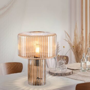 Paul Neuhaus Stolná lampa Fungus, jantár, sklo, 34 cm