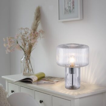 Paul Neuhaus Stolná lampa Fungus, priehľadná, sklo, 34 cm