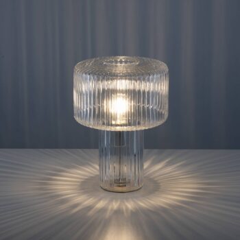 Paul Neuhaus Stolná lampa Fungus, priehľadná, sklo, 34 cm
