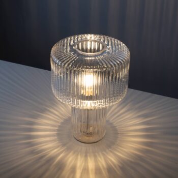 Paul Neuhaus Stolná lampa Fungus, priehľadná, sklo, 34 cm