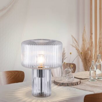 Paul Neuhaus Stolná lampa Fungus, priehľadná, sklo, 34 cm