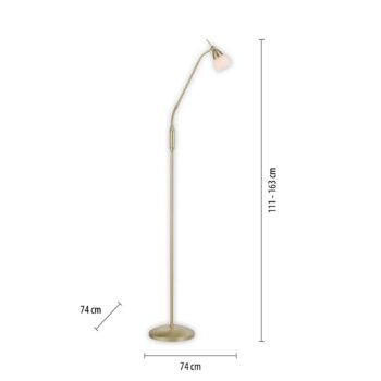 Paul Neuhaus stojacia lampa Pino, mosadz, 163 cm, stmievateľná, G9
