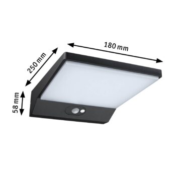 Paulmann LED solárne nástenné svietidlo Ronas, senzor, hĺbka 25