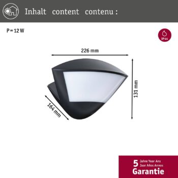 Paulmann Smart senzor vonkajšie nástenné svietidlo Skyla antracit CCT IP44