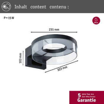 Paulmann Smart senzorové nástenné svietidlo Capera, antracit CCT IP44