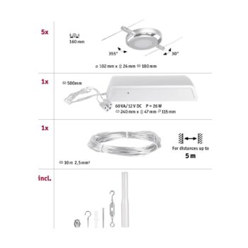 Paulmann Wire RoundMac LED lanový systém, 5-pl. chróm