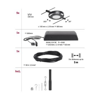 Paulmann Wire RoundMac LED lanový systém 5-pl. čierny