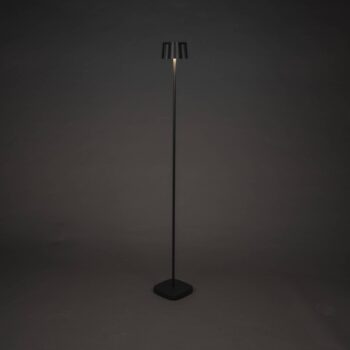 Pekná nabíjateľná stojacia lampa LED, čierna, hliník, IP54, stmievač, CCT