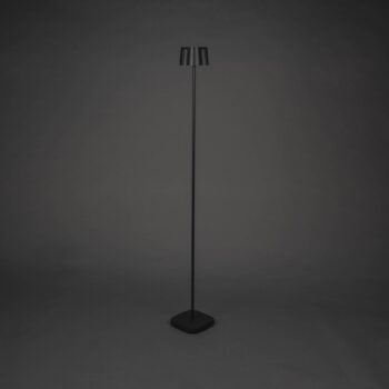 Pekná nabíjateľná stojacia lampa LED, čierna, hliník, IP54, stmievač, CCT