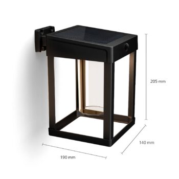 Philips LED solárne nástenné svetlo Camill čierne/čisté, 14 x 14 cm