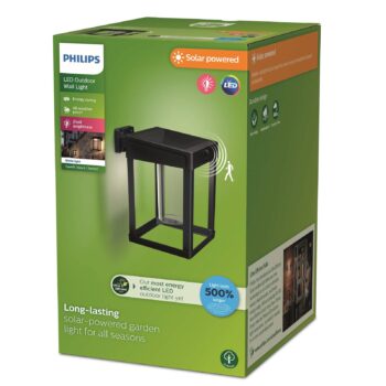 Philips LED solárne nástenné svetlo Camill čierne/čisté, 14 x 14 cm
