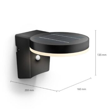 Philips LED solárne nástenné svetlo Zonal, Ø hlavy 16 cm