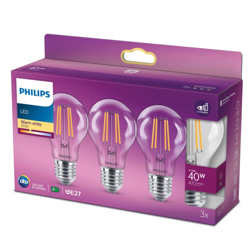 Philips LED žiarovka Classic E27 4,3W 2.700K číra Philips LED žiarovka Classic E27 4,3W 2.700K číra