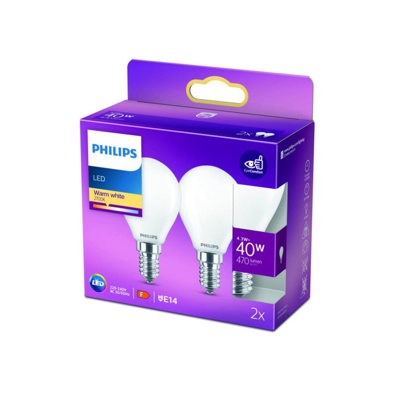 Philips kvapková LED E14 4,3W 2 700K opálová 2ks Philips kvapková LED E14 4,3W 2 700K opálová 2ks