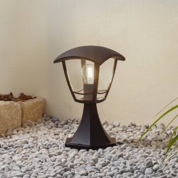 Podstavná lampa Lindby Isidoro, čierna, výška 28 cm, plast