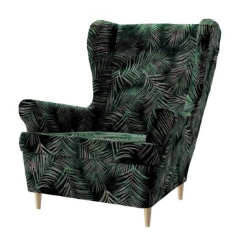 Poťah na kreslo Strandmon, Naturhvid med print, Velvet, 704-21