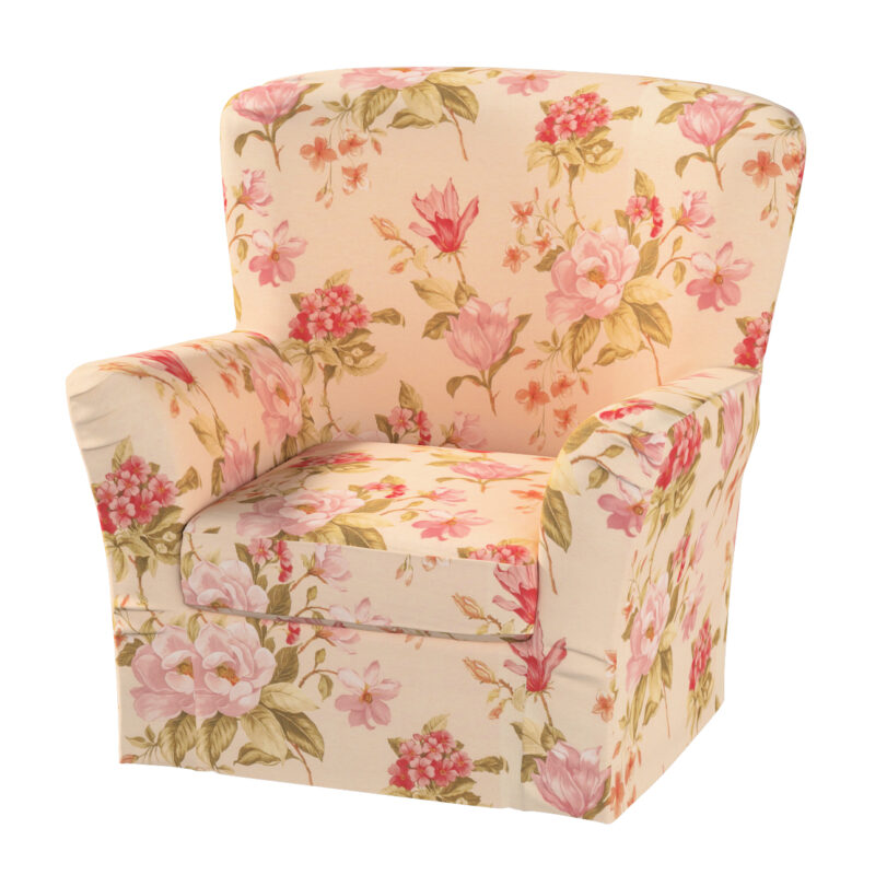 Poťah na kreslo Tomelilla, výrazný vzor ružovozelené kvety na ľanovom podklade , Poťah na kreslo Tomelilla, Londres, 143-87 Poťah na kreslo Tomelilla, výrazný vzor ružovozelené kvety na ľanovom podklade , Poťah na kreslo Tomelilla, Londres, 143-87