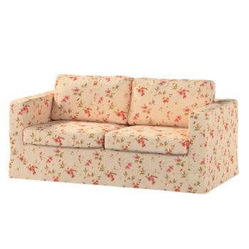 Poťah na sedačku Karlstad (nerozkladací, 2-miestny, dlhý), jemané ružové kvety na svetlom ľanovom podklade, 165 x 89 x 64 cm, Londres, 143-88
