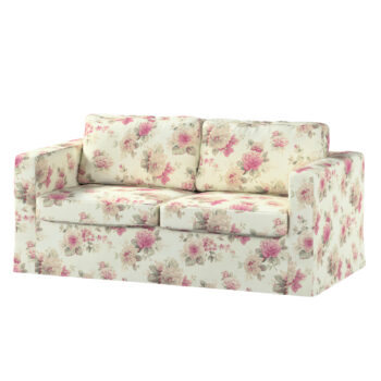 Poťah na sedačku Karlstad (nerozkladací, 2-miestny, dlhý), ružovo-béžové ruže na krémovom podklade, 165 x 89 x 64 cm, Londres, 141-07