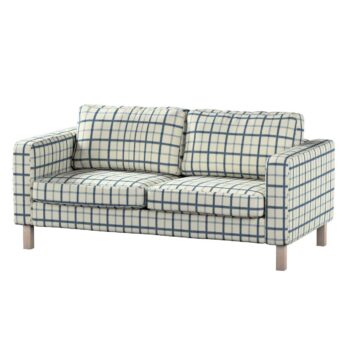 Poťah na sedačku Karlstad (nerozkladací, 2-miestny, krátky), modré káro na svetlobéžoom podklade, 165 x 89 x 64 cm, Avinon, 131-66