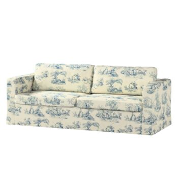 Poťah na sedačku Karlstad (nerozkladáci, 3-miestný, dlhý), modrý vzor na svetlobéžovom podklade, 224 x 89 x 64 cm, Avinon, 132-66