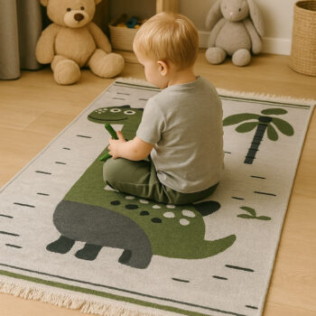 Praktik home, TRHÁK: Detský kusový koberec Natur Dinosaurus, 120x170, zelená, chodba / predsieň