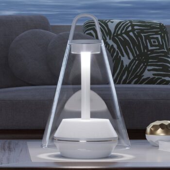Prandina Shuttle stolová lampa biela, sklo číre