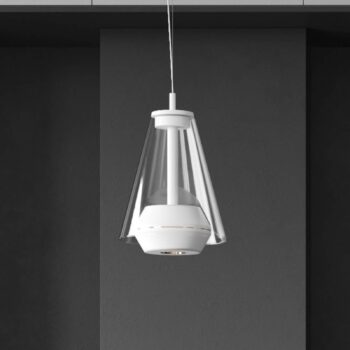 Prandina Shuttle závesná lampa biela, sklo číra