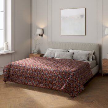 Prehoz  s pozdĺžným prešívaním, farebné kvety na čiernom pozadí, Intenso Premium, 144-32