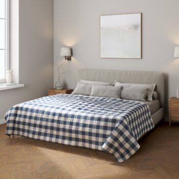 Prehoz  s pozdĺžným prešívaním, modro - biele veľké káro, Quadro, 136-03