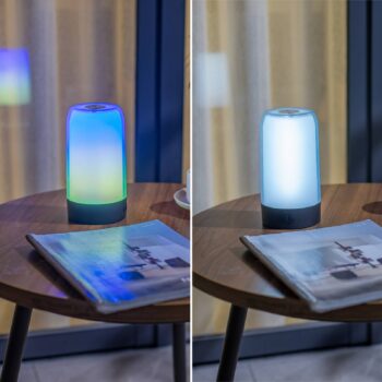 Prios LED dobíjacia stolová lampa Valtari, biela, výška 19 cm, RGB