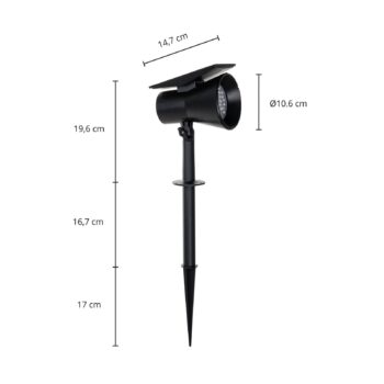Prios LED solárny reflektor Birko, výška 56 cm, čierny, zemný hrot