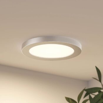 Prios LED stropné svietidlo Aureka, Ø 23 cm, strieborná, kov