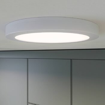 Prios LED stropné svietidlo Aureka, detektor pohybu, Ø 23 cm, biela