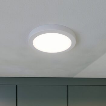 Prios LED stropné svietidlo Aureka, detektor pohybu, Ø 23 cm, biela