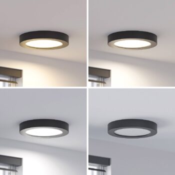 Prios LED stropné svietidlo Edwina, čierne, 23 cm, CCT, IP44