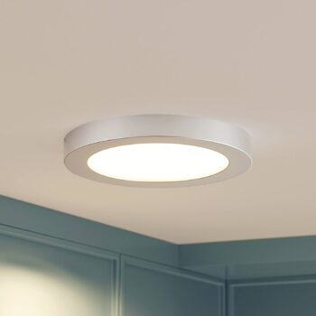 Prios LED stropné svietidlo Edwina, strieborné, 23 cm, CCT, IP44