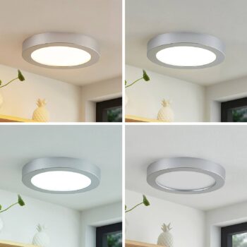 Prios LED stropné svietidlo Edwina, strieborné, 25 cm, CCT, IP44