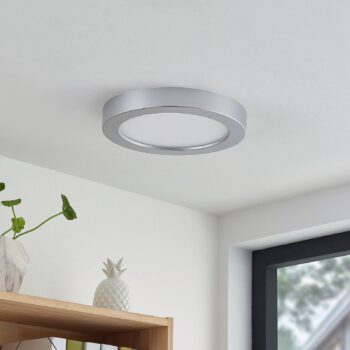 Prios LED stropné svietidlo Edwina, strieborné, 25 cm, CCT, IP44