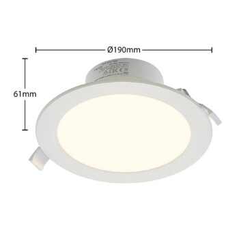 Prios LED vstavané bodové svietidlo Rida, biele. Ø 19 cm, CCT, IP44