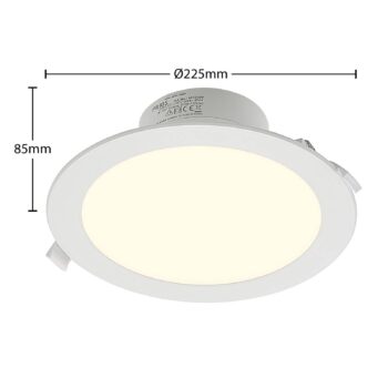 Prios LED vstavané bodové svietidlo Rida, biele. Ø 23 cm, 25 W, CCT, IP44