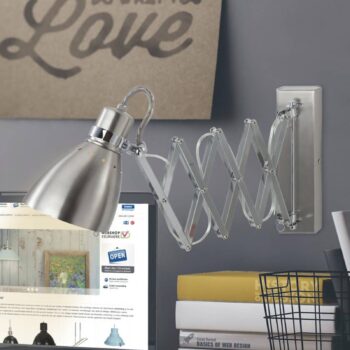 Pružinová nožnicová lampa, strieborná/chrómová