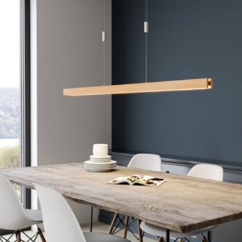 Quitani LED závesná lampa Alin, dĺžka 138 cm, prírodný dub
