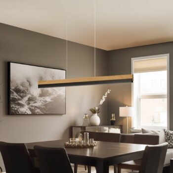 Quitani LED závesná lampa Keijo, čierna/dub, 103 cm