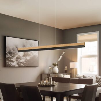 Quitani LED závesná lampa Keijo, čierna/dub, dĺžka 123 cm