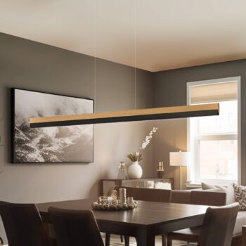 Quitani LED závesná lampa Keijo, čierna/dub, dĺžka 143 cm