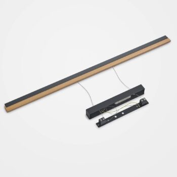 Quitani LED závesná lampa Keijo, čierna/dub, dĺžka 143 cm