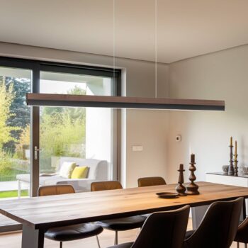 Quitani LED závesná lampa Keijo, čierna/orechová, dĺžka 143 cm